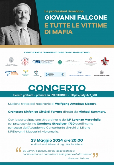 MILANO  RICORDA  - 23 MAGGIO 2024 "Le Professioni ricordano Giovanni Falcone e tutte le vittime di mafia"